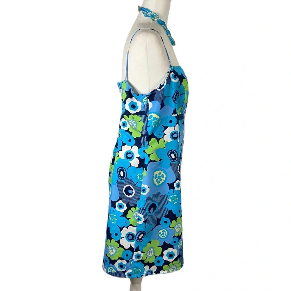 Reversible Sundress Mod Floral / Diagonal Stripes Blue Green Size Large - Picture 2 of 15